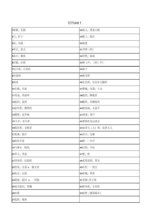 最新鲁教版五四制英语九年级单词汉字默写版整理