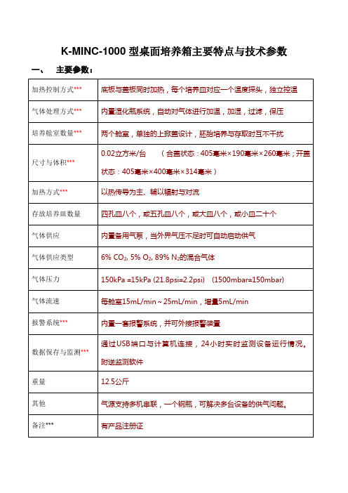 COOK培养箱主要特点参数(1130)