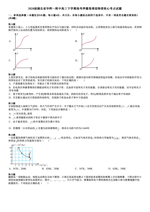 2020届湖北省华师一附中高三下学期高考押题卷理综物理核心考点试题