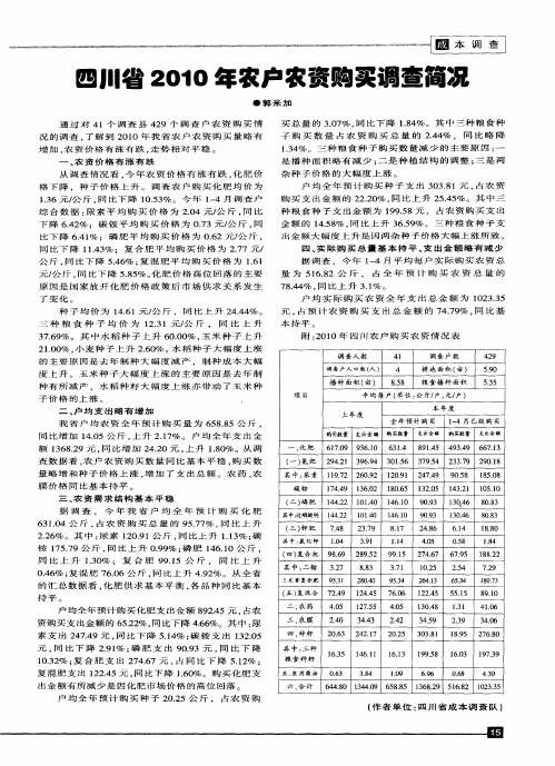 四川省2010年农户农资购买调查简况