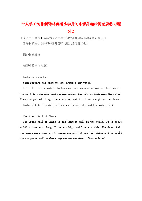 个人手工制作新译林英语小学升初中课外趣味阅读及练习题(七)