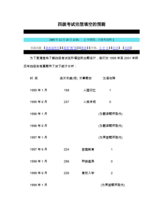 四级考试完型填空的预测