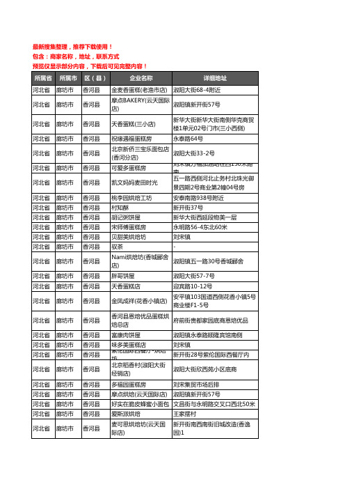 新版河北省廊坊市香河县蛋糕房企业公司商家户名录单联系方式地址大全94家