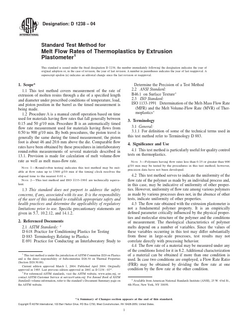 ASTM D 1238-04 standard test method for melt flow rates of thermoplastics by extrusion plastometer