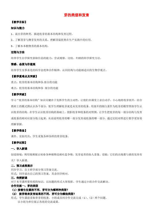 八年级生物上册 第四单元 第一章 第六节 芽的类型和发育教案 (新版)济南版