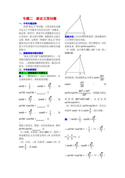 2013-2014中考数学专题复习__专题二20：新定义型问题(含详细参考答案)解析