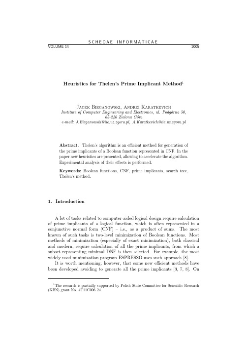 Heuristics for Thelen’s Prime Implicant Method 1