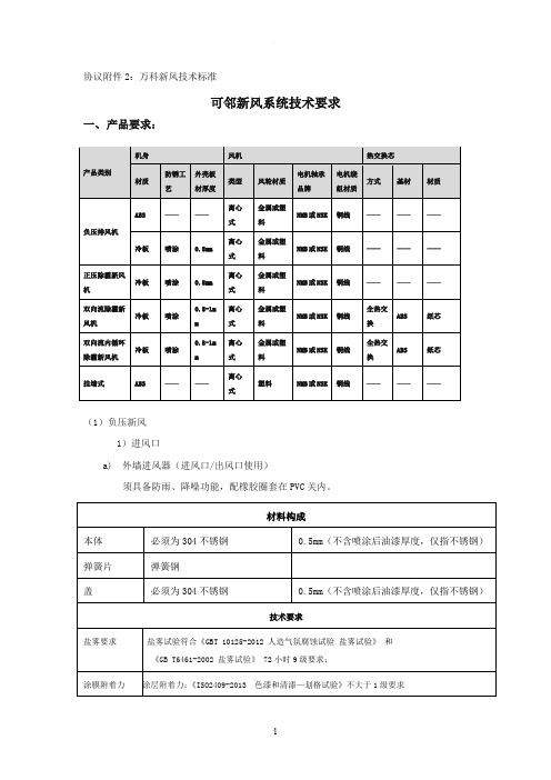 万科新风技术标准