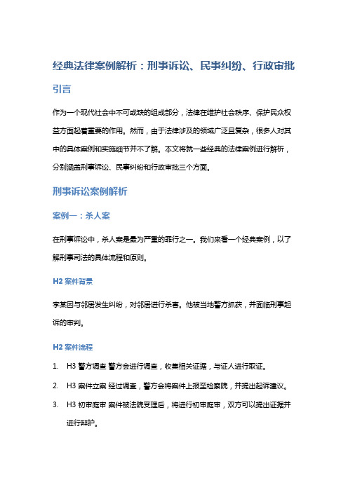 经典法律案例解析：刑事诉讼、民事纠纷、行政审批
