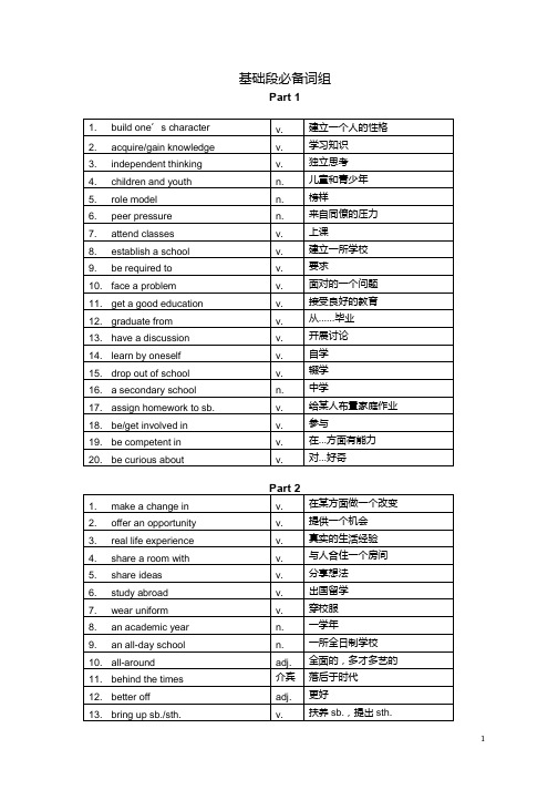 托福基础段必备词组