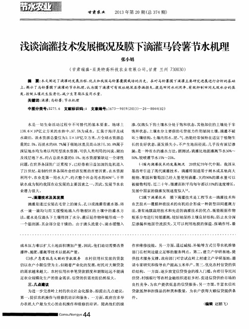 浅谈滴灌技术发展慨况及膜下滴灌马铃薯节水机理