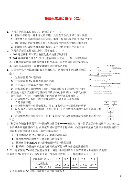 新人教版必修2高三生物综合练习(二)