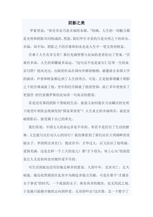 2010山东高考优秀作文 - 阴影之美