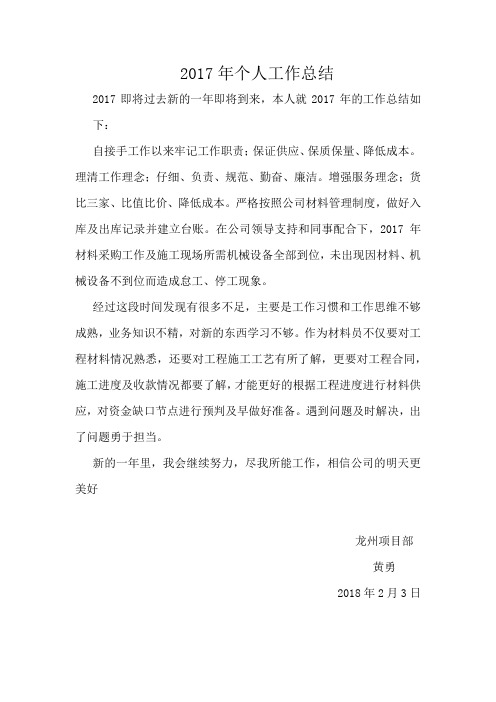 2017年个人工作总结