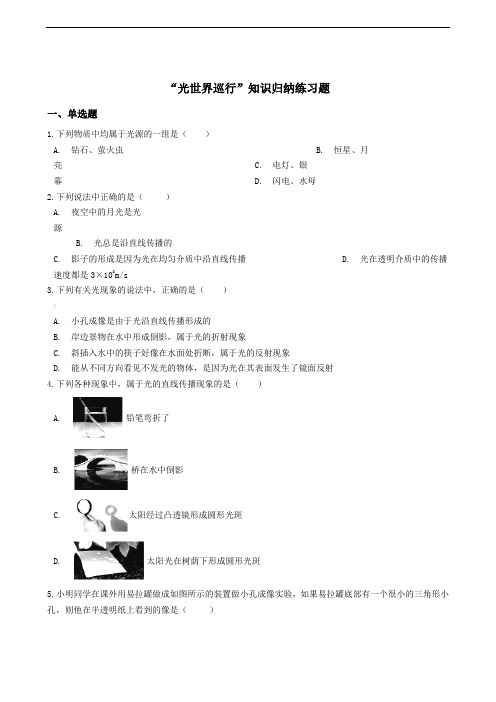 粤沪版八年级物理上册：3.1“光世界巡行”知识归纳练习题(无答案)