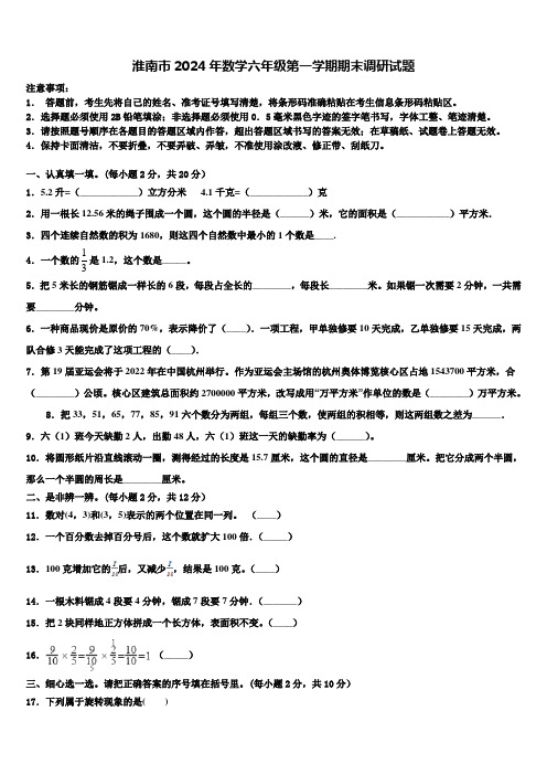 淮南市2024年数学六年级第一学期期末调研试题含解析