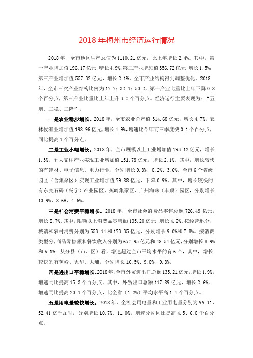 2018年梅州市经济运行情况