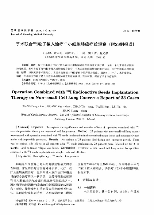 手术联合 125I粒子植入治疗非小细胞肺癌疗效观察(附23例报道)
