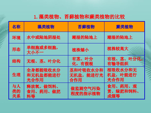 【全版】藻类植物苔藓植物和蕨类植物的比较推荐PPT