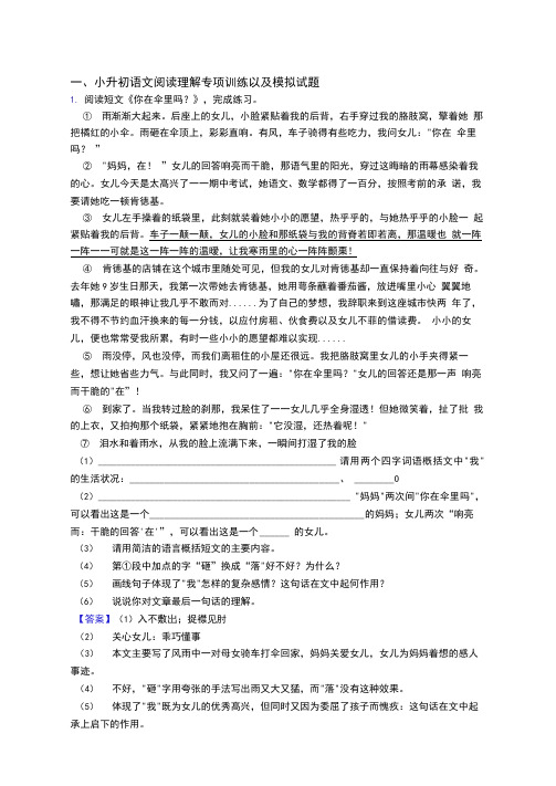 【阅读理解专项】人教版新小升初语文综合测试卷及答案