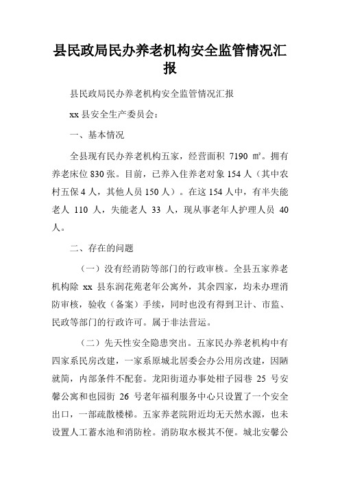 县民政局民办养老机构安全监管情况汇报