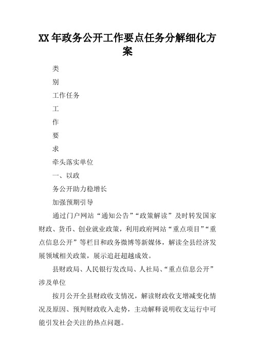 XX年政务公开工作要点任务分解细化方案