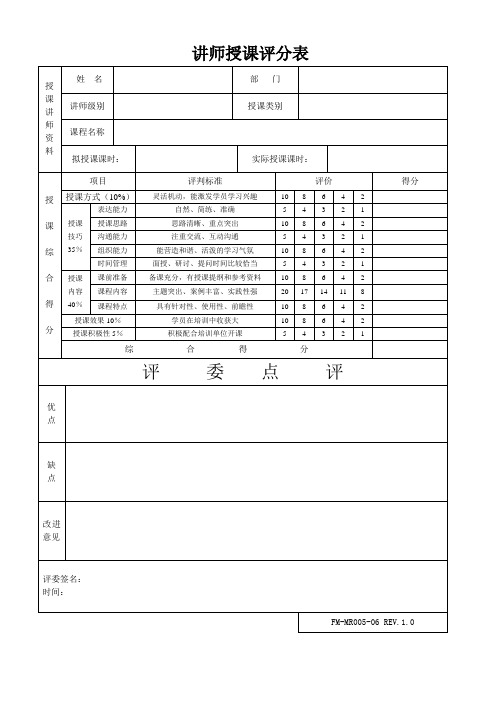 讲师授课评分表FM-MR005-06