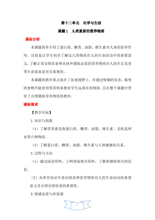 课题1 人类重要的营养物质(教案)