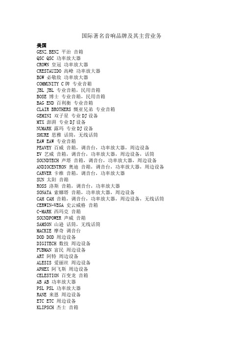 国际著名音响品牌及其主营业务
