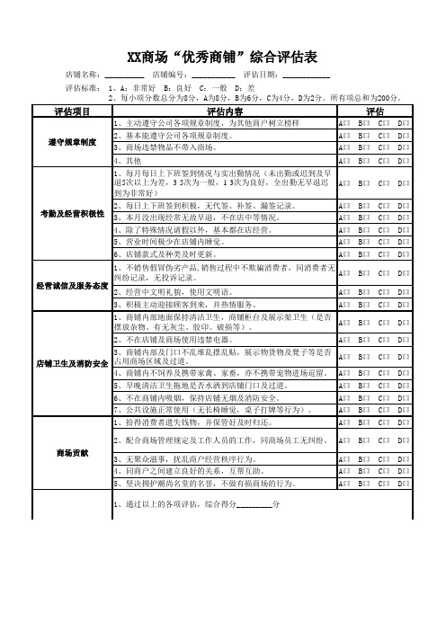 商户综合评估内容表