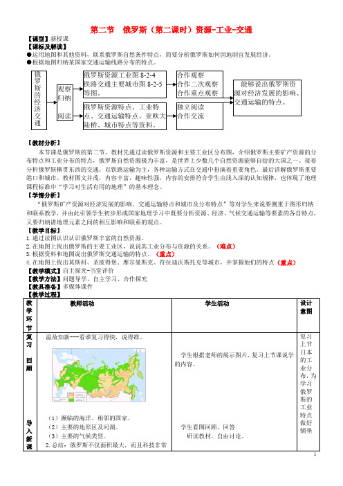 七年级地理下册 8_2 俄罗斯(第2课时)教学案(无答案)(新版)商务星球版1