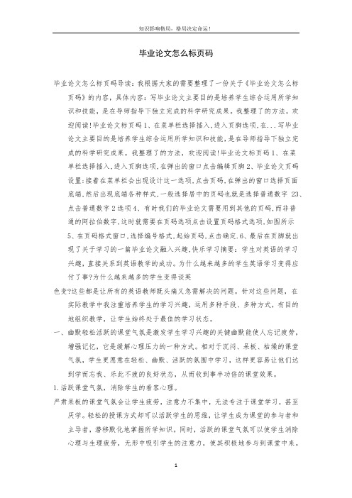 毕业论文怎么标页码