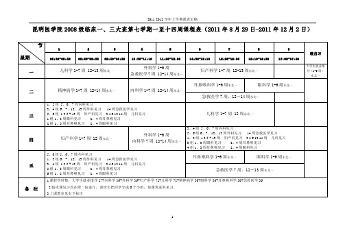 昆明医学院2008级临床一、三大班第七学期一至十四周课程表