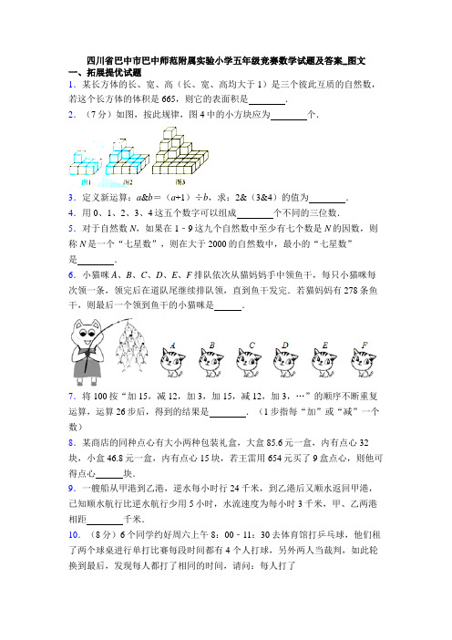 四川省巴中市巴中师范附属实验小学五年级竞赛数学试题及答案_图文