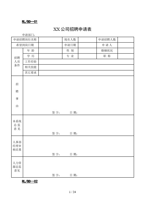 曲靖曙光医院人力资源表单汇总