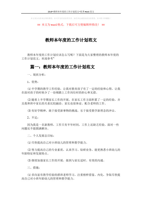 2019-教师本年度的工作计划范文-优秀word范文 (5页)