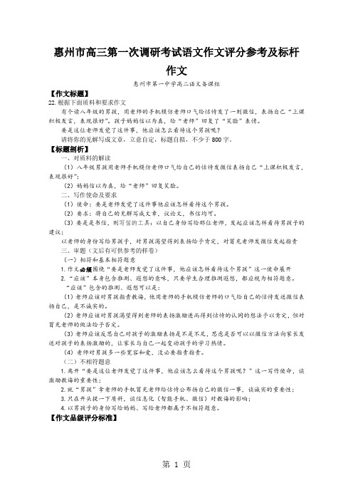 惠州市高三第一次调研考试语文作文评分参考及标杆作文