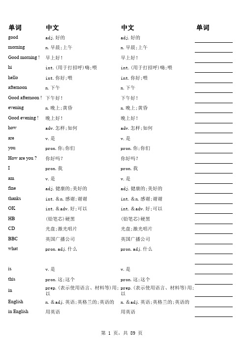 初中英语词汇默写版