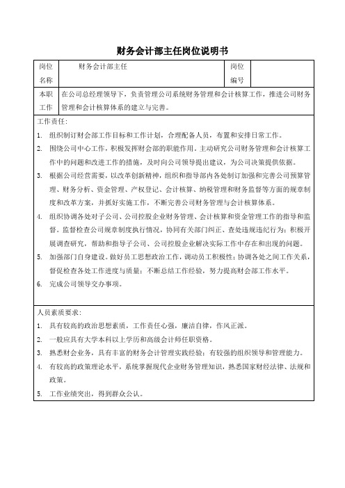 PZGLI007-品质管理-财务会计部主任岗位说明书