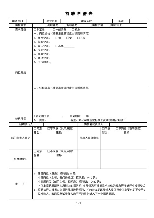 人员招聘需求申请表(通用)