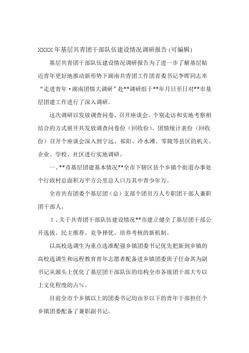 XXXX年基层共青团干部队伍建设情况调研报告可编辑
