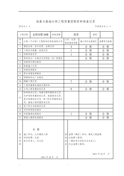 地基与基础分部工程质量控制资料核查记录文本