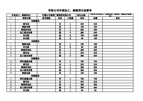 有限公司外协加工、维修结算单4.25