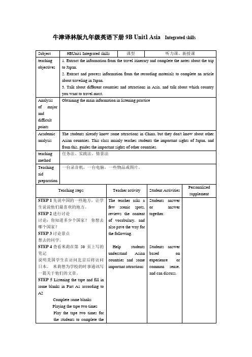 Unit1 Asia  Integrated skills 课时教案牛津译林版九年级英语下册
