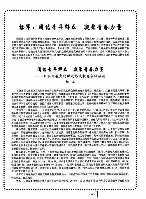 杨军：团结青年群众 凝聚青春力量——团结青年群众 凝聚青春力量——扎实开展党的群众路线教育实践活动