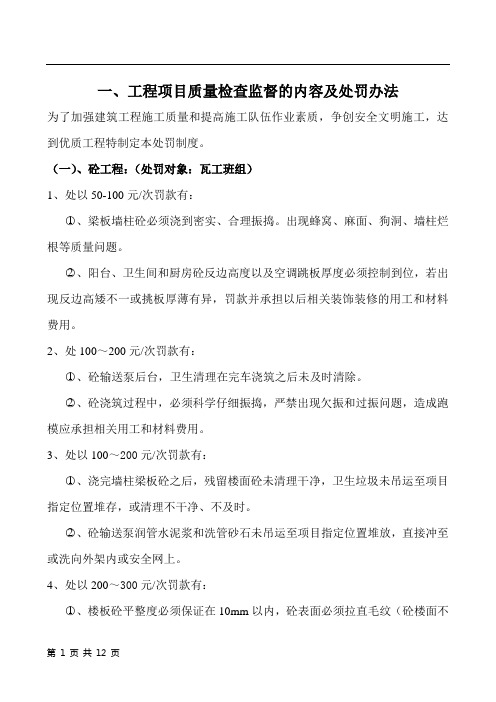 工程项目检查监督处罚内容及办法
