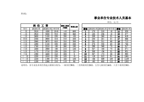 2016事业单位专业技术人员基本工资表