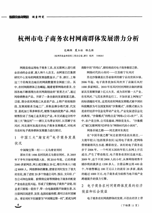 杭州市电子商务农村网商群体发展潜力分析