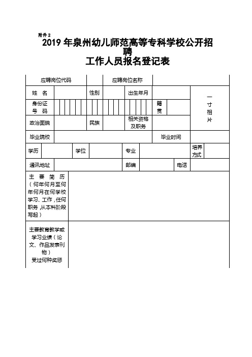 2019年XX学校公开招聘工作人员报名登记表【模板】