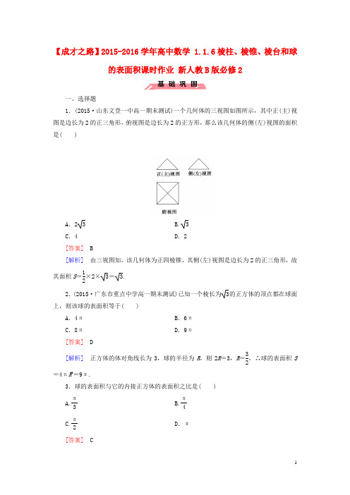 高中数学1.1.6棱柱、棱锥、棱台和球的表面积课时作业(含解析)新人教B版必修2